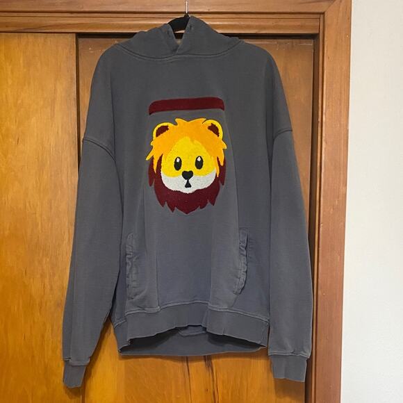 Rawgear Charcoal Carpet Lion Graphic Hoodie Pockets Skater Grandpa Heavy Dutyb - Picture 1 of 8